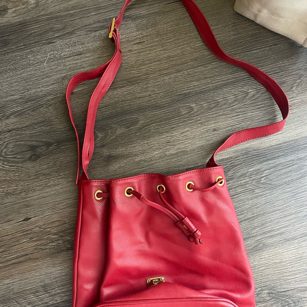 MCM Red Crossbody Bag with Gold Accents